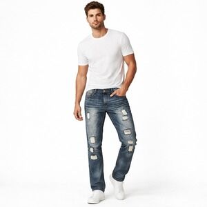 NEW Parish Nation Men's Distressed Denim Jeans Blue Size 38x32 Straight Fit